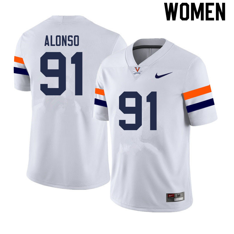Women #91 Mandy Alonso Virginia Cavaliers College Football Jerseys Sale-White